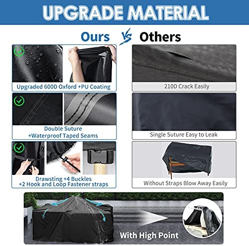 Garden Furniture Cover,GARPROVM 180X120X74cm Garden Table Cover 600D Heavy Duty Oxford Polyester Outdoor Patio Rectangular Cover Windproof,Waterproof&Anti-UV for Chair and Table Rattan Sofa Cover - Image 6