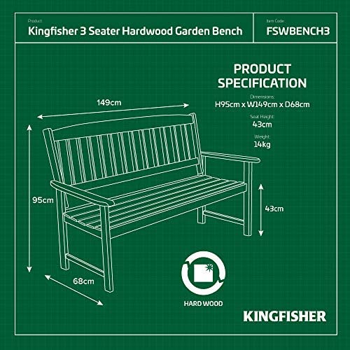Kingfisher 3 Seater Hardwood Garden Patio Bench - Image 6