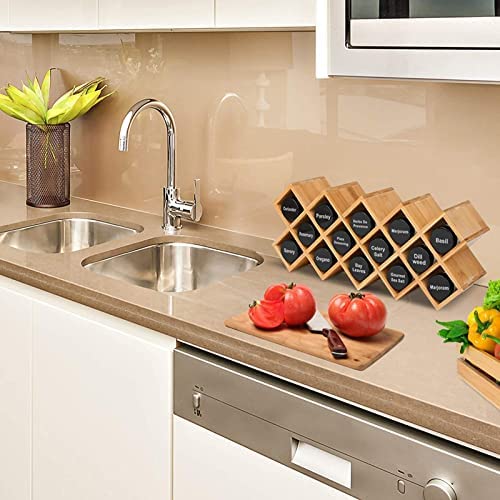 Bamboo Spice Rack, 18-Jar Bamboo Countertop Spice Rack Organizer,Free Standing Spice Organiser (43.5cm x 9.5cm x 18.5cm) - Image 4