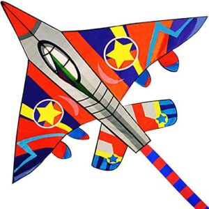 HONBO HUGE Fighter Plane Kite for Kids and Adults- 58" Wide with long tail- Easy Flyer - Kit Line and Swivel Included- Good for beach kite for children