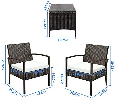 Bonnlo 3 Pieces Rattan Outdoor Garden Furniture Set Patio Conversation Set with Coffee Table, All-Weather Rattan Chair Patio Wicker Sofa Set for Yard,Pool or Backyard - Image 3