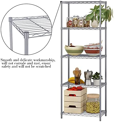 5-Tier Wire Shelving Utility Shelves Storage Garage Utiliry Rack Wire Rack Shelving Modern Storage Organization Rack Suitable for Kitchen Home Office in Grey - Image 5