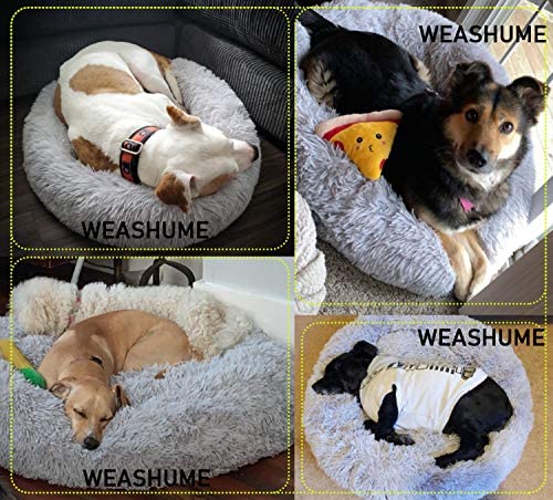 Calming Dog Cat Bed 50/70/85/100/120cm Plush Donut for Large Medium Small Dog Cat Calming Anxiety Relief Fluffy Soft Cuddler Round Pet Nest Orthopedic Relief Anti-Slip Light Grey 85cm - Image 2