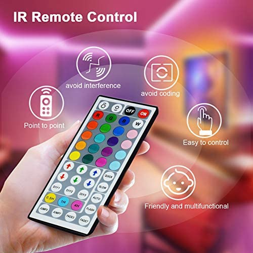LED Strip Lights with Remote 5M,Romwish Flexible Color Changing Led Lights for Bedroom, 5050 RGB Led Tape Lights with 44key IR Remote, 24V Power Supply RGB Led Light for Room, Bar, TV, Kitchen, Party - Image 4