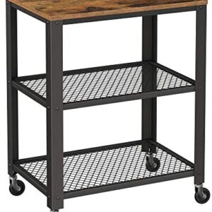 VASAGLE Serving Cart Trolley, Industrial Kitchen Rolling Utility Cart, Heavy Duty Storage Organiser, Wheels, for Kitchen and Living Room, Rustic Brown LRC78X