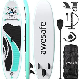 awesafe Inflatable Stand Up Paddle Board with Premium SUP/ISUP Accessories Including Backpack, Bottom Fin for Paddling, Paddle, Non-Slip Deck, Hand Pump, Leash