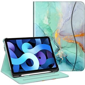 FINTIE Case Compatible with iPad Air 5th Generation (2022) / iPad Air 4th Generation (2020) 10.9 inch, Multi-Angle Viewing Folio Stand Cover with Pocket, Auto Sleep/Wake, Emerald Marble