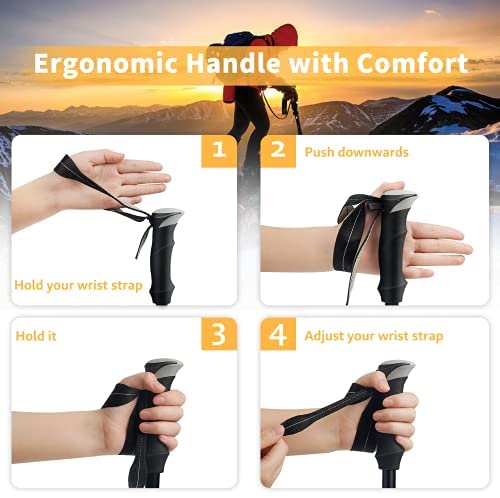 Kiaitre Tri-fold Walking Trekking Poles - 2 Pack Collapsible Hiking Poles with Quick Lock System, Adjustable Lightweight Trail Cane, Portable Walking Sticks for Trekking, Walking and Backpacking - Image 4