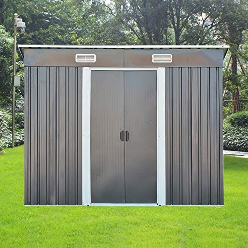 Panana Sheds 8 x 4ft Tool Storage House Metal Garden Apex Roof Storage Shed Door At 8FT side (Grey) - Image 3