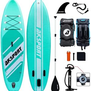 AKSPORT 10'6"×32"×6" Inflatable Stand Up Paddle Board with Premium Non-Slip Deck,Travel Backpack,Adjustable Paddle,Pump,Leash for Youth & Adult Ultra-Light Surfing SUP Boards