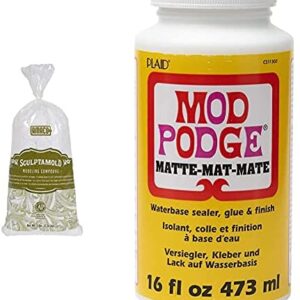 Amaco Plaster Sculptamold Modeling Compound 3lb-White & Mod Podge Matte Waterbase Sealer, Glue and Finish - 16 oz