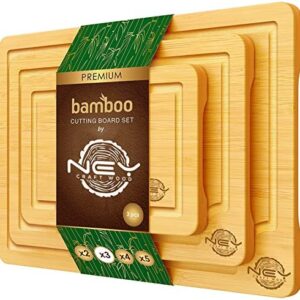 2-in-1 Premium Organic Wooden Bamboo Chopping Board Set & Tray | Set of 3 | Chopping Board Set with Juice Groove | Professional Grade for Kitchen | Perfect Chopping Boards for Bread, Meat, Fruit