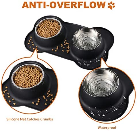 Bonve Pet 2 x 400ML Dog Bowls with Non slip Silicone Mat, Stainless Steel Double Dog Bowl for Cats Puppy Small Medium Dogs Food and Water Feeding - Image 2