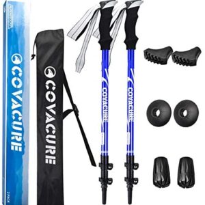 COVACURE Trekking Poles - 2 Pack Adjustable Hiking or Walking Stick - Ultralight Telescopic Aluminum 7075 with Quick Lock System - Portable Trail Cane with Foam Grip