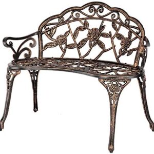 Bonnlo 2 Seater Garden Bench Outdoor Bench Furniture Patio Bench Seating Park Patio Seat Cast Iron Cast Aluminium Frame Antique Finish Chair