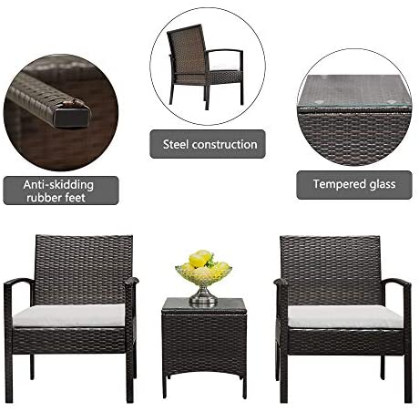 Bonnlo 3 Pieces Rattan Outdoor Garden Furniture Set Patio Conversation Set with Coffee Table, All-Weather Rattan Chair Patio Wicker Sofa Set for Yard,Pool or Backyard - Image 4