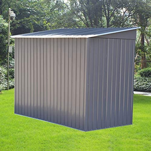 Panana Sheds 8 x 4ft Tool Storage House Metal Garden Apex Roof Storage Shed Door At 8FT side (Grey) - Image 4