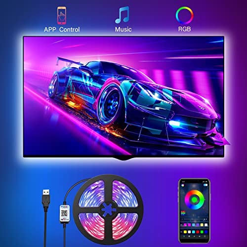 TV LED Backlights 3M, Romwish 9.8FT LED Strip Lights with Bluetooth APP Control for 40-60 inch TV, 16 Million Colors, Music Sync Color Changing + Timing Function, Adapter USB Powered