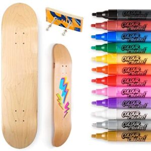 Venom Skateboard Skate Board Blank Deck 8" & Colour Create Acrylic Paint Pens & Skateboard Deck Wall Mount Hanger - Coloured Pens Marker Set Wall Art-Skateboard Art Arts and Crafts Skateboard for kids
