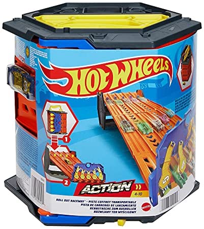 Hot Wheels Roll Out Raceway Track Set, Storage Bucket Unrolls into 5-Lane Racetrack for Multi-Car Play, Connects to Other Sets, With 1 1:64 Hot Wheels Car, For Kids 4 Years & Up - Image 6