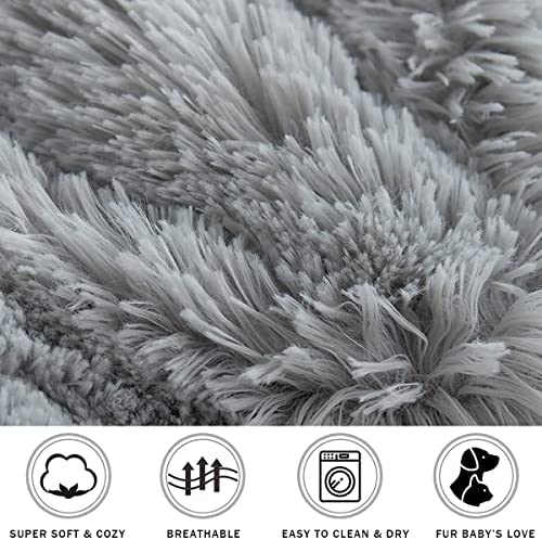 Calming Dog Cat Bed 50/70/85/100/120cm Plush Donut for Large Medium Small Dog Cat Calming Anxiety Relief Fluffy Soft Cuddler Round Pet Nest Orthopedic Relief Anti-Slip Light Grey 85cm - Image 5
