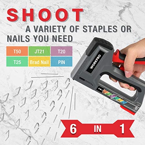 WORKPRO Heavy Duty Staple Gun Include 4000 pc Staples, 6-in-1, Manual Nail Gun/Brad Nailer, Adjustable Force, Stapler for Upholstery, Repair, Decoration, Carpentry, DIY - Image 7