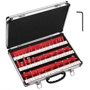 AMTOVL Router Bit Set, 35PCS 1/4 Inch 6.35mm Shank Tungsten Carbide Tipped Router Bit Set Wood Milling Saw Cutter Woodworking Tools Kit with Alloy Case for Home and DIY