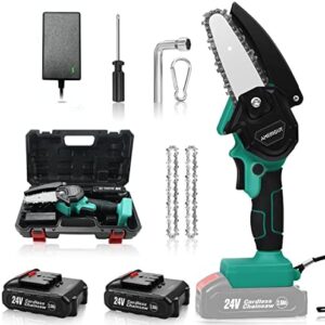 24V Cordless Mini Chainsaw 2Pcs Batteries, AMERIGUY 4 Inch Electric Power Chain Saw, One-Hand Operated Portable Wood Saw for Farming Tree Limbs, Garden Pruning, Bonsai Trunk, and Firewood