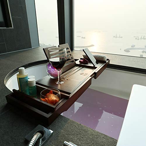 XcE Bath Caddy Tray (Brown) With Solid Bamboo book stand - Bamboo Wood Bath Tray and Bath Caddy - Image 6