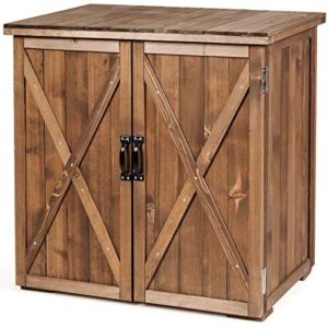 COSTWAY Garden Storage Shed, Fir Wood Outdoor Tools Cabinet with Double Doors, Compact Utility Sheds Store Box for Yard Patio Garage, 77x56x72cm