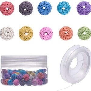 SUNNYCLUE 1 Box Color Lava Beads 8mm Chakra Bead Bulk Kit Round Spacer Loose Beads Energy Healing Beads Volcanic Beads for Essential Oil Yoga Diffuser Bracelets Necklaces Jewelry Making