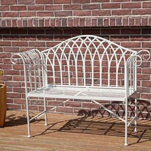 BIRCHTREE 2 Seater Garden Bench Metal Steel Ornate Antique Rustic Vintage Style Park Patio Outdoor Furniture Seat Chair White MGB03