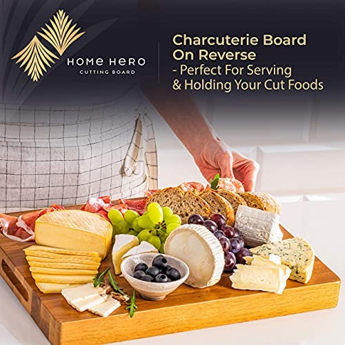 Acacia Wooden Chopping Board 44 x 33 x 3.8 cm - Extra Large Chopping Board Reversible Cutting Board with Handles - Cheese Board Bread Board Meat Carving Board - Kitchen Wood Board for Serving Food - Image 6