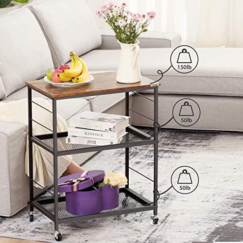 3-Tier Industrial Kitchen Cart with Storage, Vintage Microwave Oven Stand on Wheels, Rolling Baker’s Rack with Metal Frame and 10 Hooks, Coffee Cart for Living Room Restaurant - Image 6