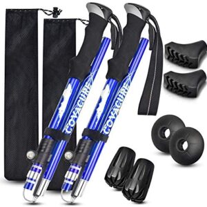COVACURE Trekking Poles - 2 Pack Collapsible Aluminum Hiking Poles with Quick Lock System, Folding, Telescopic, Ultralight for Senior Trekking, Backpacking, Hiking