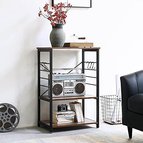 IBUYKE Industrial Kitchen Shelf, 3-Tier Serving Trolley, Baker's Rack, Standing Shelf Microwave Rack with 6 Hooks, for Mini Oven, Toaster, Storage Side Trolley, Metal Frame, 60x40x89 cm, TMJ022H - Image 8