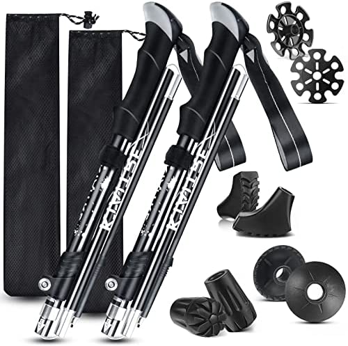 Kiaitre Tri-fold Walking Trekking Poles - 2 Pack Collapsible Hiking Poles with Quick Lock System, Adjustable Lightweight Trail Cane, Portable Walking Sticks for Trekking, Walking and Backpacking