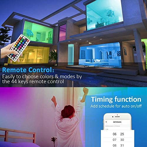 LED Strip Light 5M,Romwish 16.4FT RGB SMD 5050 Bluetooth Music Sync Smart Color Changing Rope Lights, 44 Keys Remote Control, Timing Function,with for Kitchen, Bedroom, TV, Party - Image 6