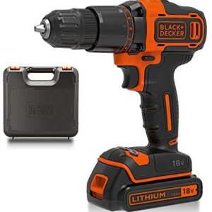 BLACK+DECKER 18 V Cordless 2-Gear Combi Hammer Drill Power Tool with Kitbox, 1.5 Ah Lithium-Ion, BCD700S1K-GB