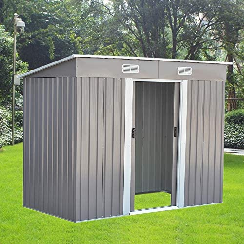 Panana Sheds 8 x 4ft Tool Storage House Metal Garden Apex Roof Storage Shed Door At 8FT side (Grey) - Image 2