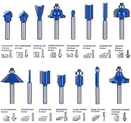 15pcs Router Bits, 1/4" Shank Tungsten Carbide Corner Edge Tool, Groove Drill Bit for Chipboard, Woodworking, Wood Milling Cutter DIY Tools Kit (Include Straight Bit, Cove Bit, Chamfer Bit) - Image 2