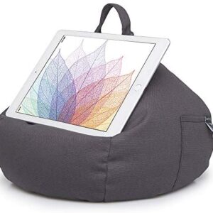 iBeani iPad and Tablet Cushion Stand - Bean Bag Holder For All Devices - Securely Holds at Any Angle on Any Surface - Handy Side Pocket - Range of Designs - Grey