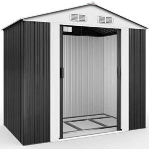 Deuba Garden Metal Tool Shed Size and Colour Choice Galvanised Green Anthracite Brown Roofed Outdoor Storage 7x4ft, Grey