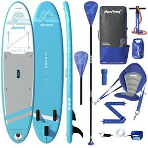 AQUAPLANET Inflatable Kayak Paddle Board Kit - Rockit | 10.2 Foot | Ideal for SUP Beginners & Experts | Includes Convertible Paddle, Seat, Fin, Pump, Repair Kit, Backpack, Leash, Dry Bag & Strap