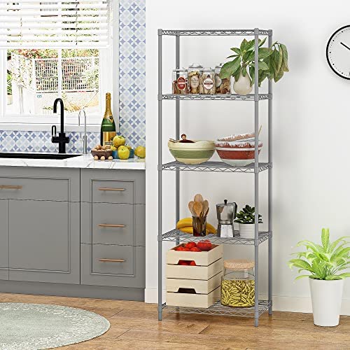 5-Tier Wire Shelving Utility Shelves Storage Garage Utiliry Rack Wire Rack Shelving Modern Storage Organization Rack Suitable for Kitchen Home Office in Grey - Image 2
