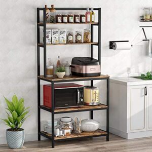 Tribesigns Kitchen Baker's Rack Microwave Oven Stand Spices Utensils Kitchen Utility Storage Shelf Free Standing Industrial 5-tier Organizer with Iron Tube Frame (Rustic Brown)