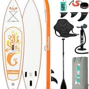 FunWater Inflatable Stand UP Paddle Board 305x78x15cm Ultra-Light Everything Included ISUP, Adj Paddle, Kayak Seat, Pump, SUP Backpack, Leash, Waterproof Bag, Non-Slip Deckpad Youth & Adult