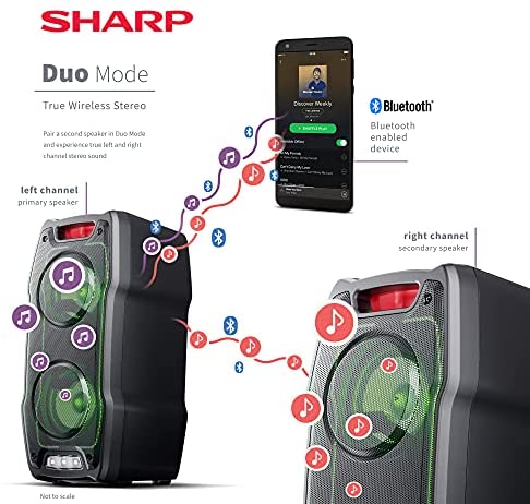 SHARP PS-929 180W High Power Portable Party Speaker Hi-Fi System with Built in Rechargeable Battery, Flashing Disco Lights & Strobe, TWS, Bluetooth, USB, Aux & Microphone – Black - Image 6
