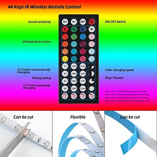 LED Strip Lights 10M, Music Sync RGB LED Strip Lighting for Bedroom Color Changing SMD 5050 Rope Strip Lights for Home, Desk, Dorm, Cabinet, TVs, Kitchen, Party(44 Keys Remote+ Mic Control) - Image 7
