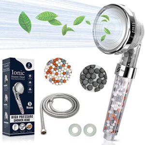 FRENSO 3 Modes Ionic Shower Head with 2 Meter Shower Hose - High Pressure Shower Heads to Increase Pressure Filter Shower Head for Hard Water